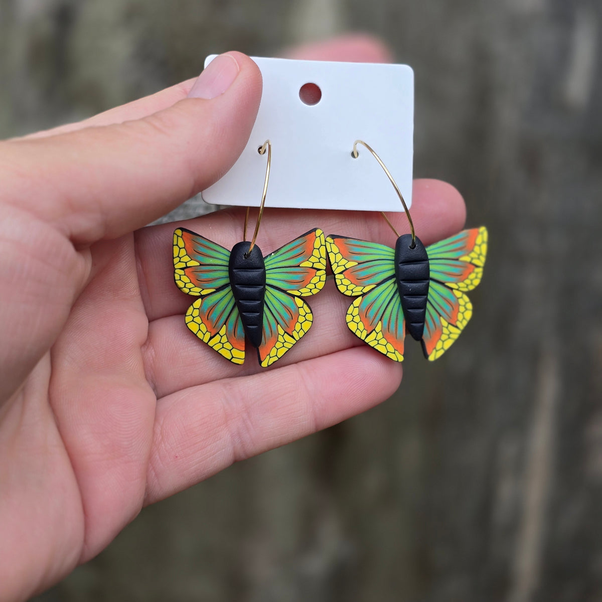 Butterfly Earrings • green & gold
