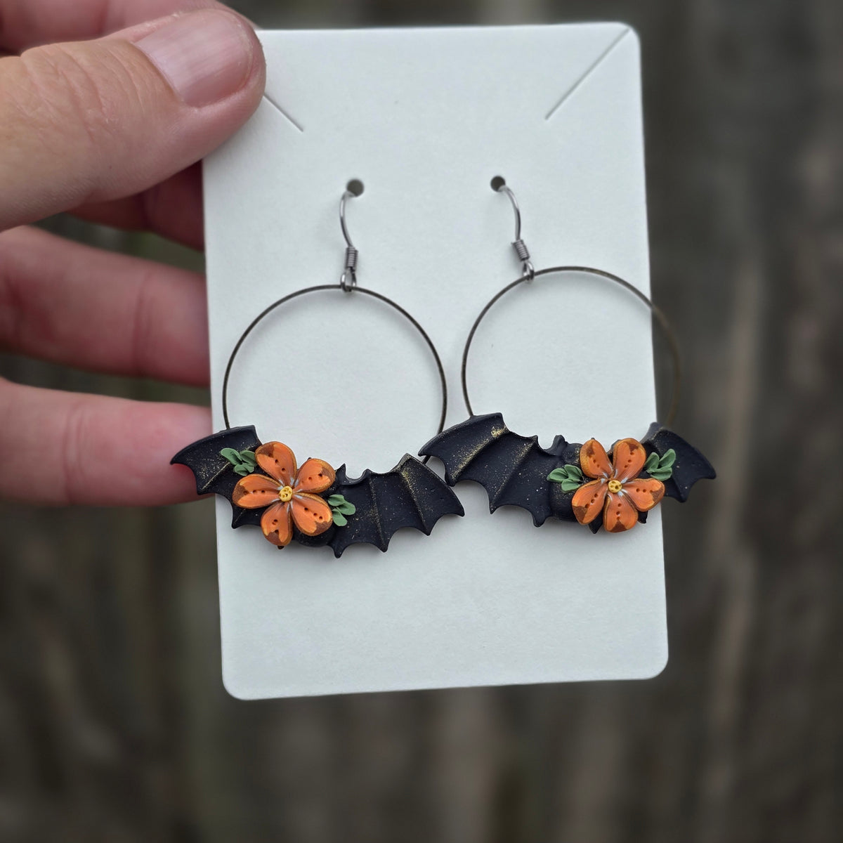 Floral Bat Earrings • gold
