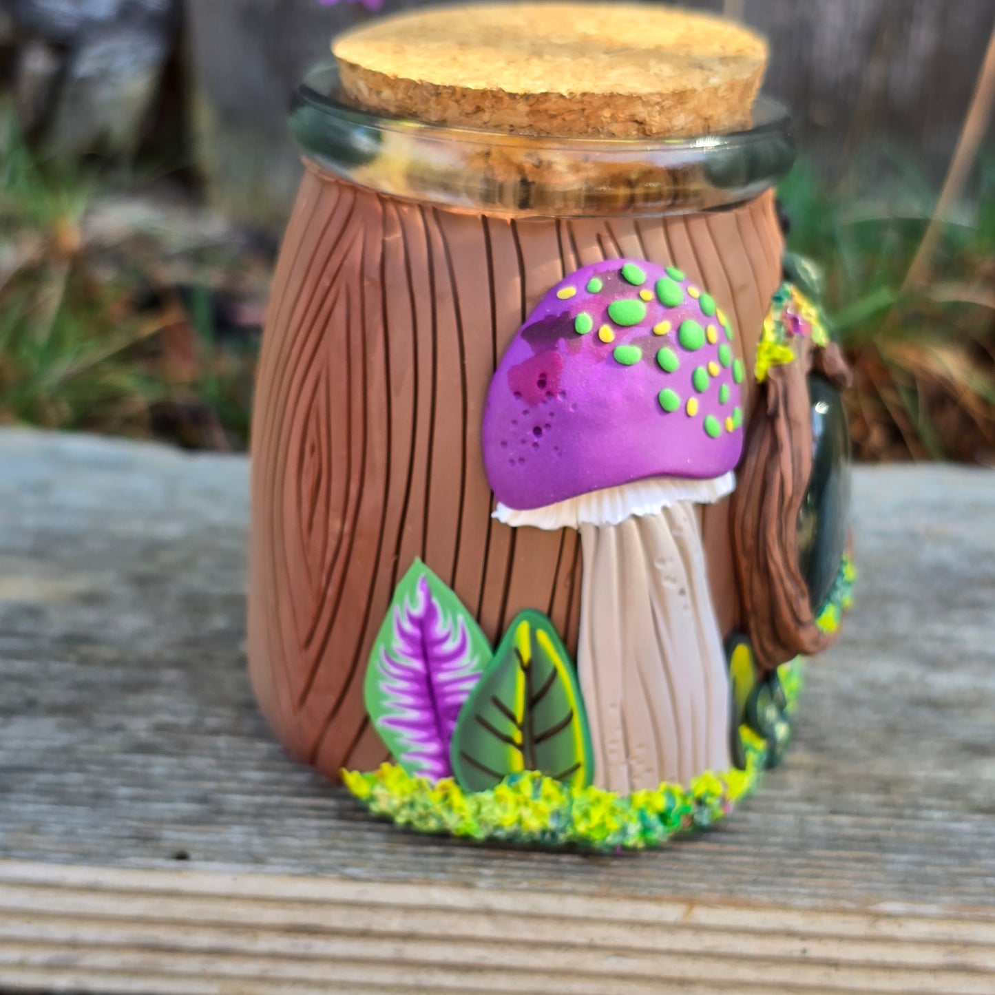 Stash Jar, Purple Mushrooms Forest Floor with Labradorite