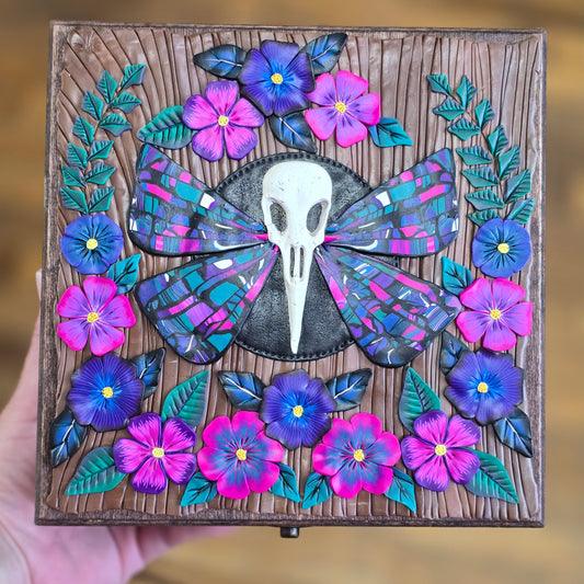 Raven Skull Box, Floral jewelry box