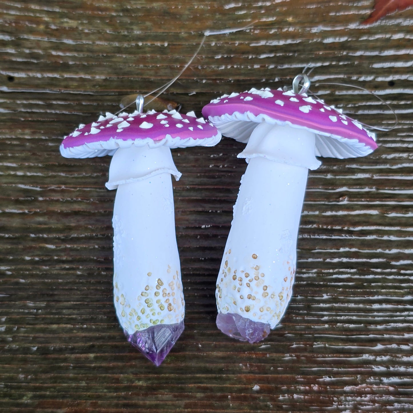 Pink Toadstool Ornament with Amethyst