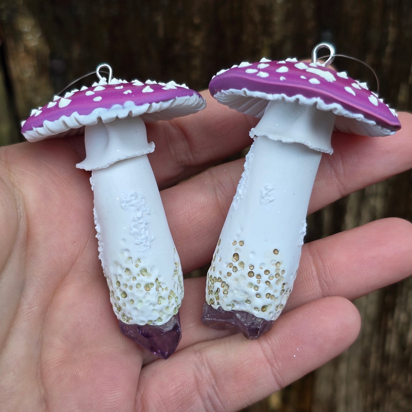 Pink Toadstool Ornament with Amethyst