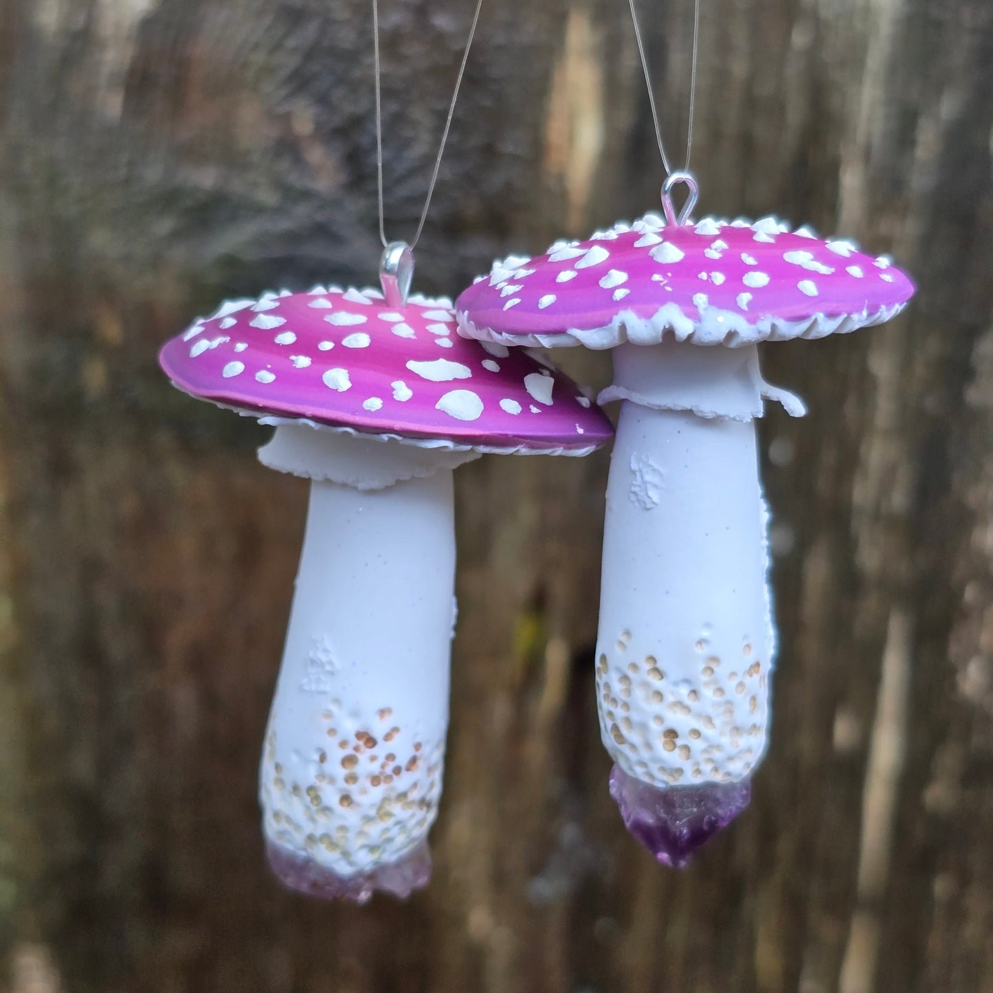 Pink Toadstool Ornament with Amethyst