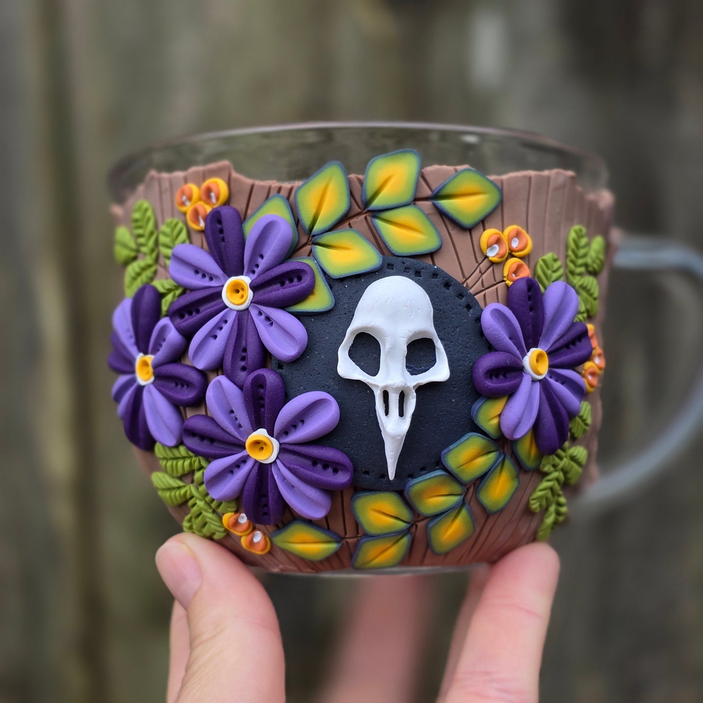 Floral Raven Skull Mug (2)
