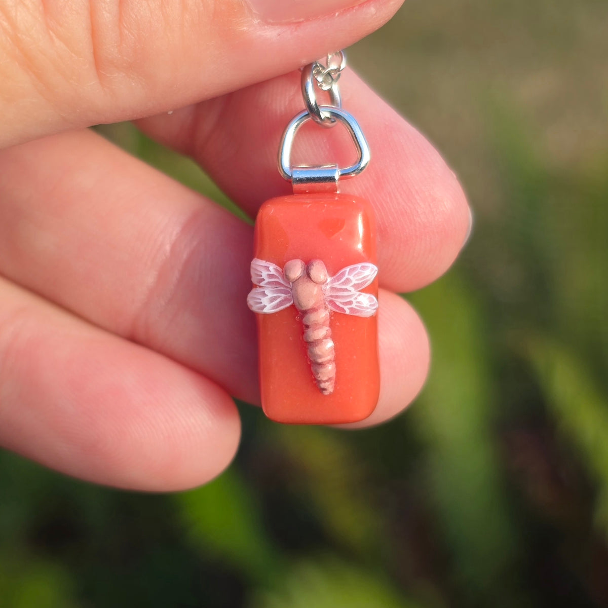 Dragonfly Pendant • coral