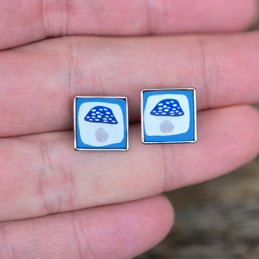 Toadstool Mushroom studs • blue