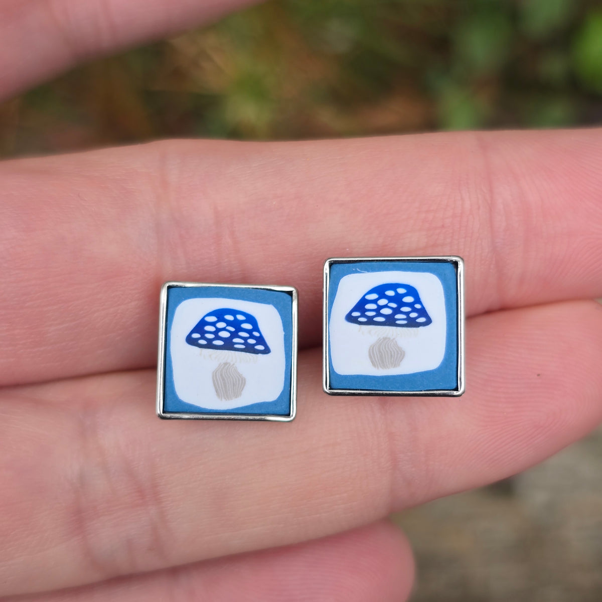 Earrings • Blue Toadstool Mushroom studs