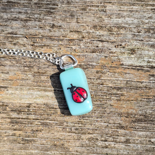 Ladybug Pendant • seaglass teal