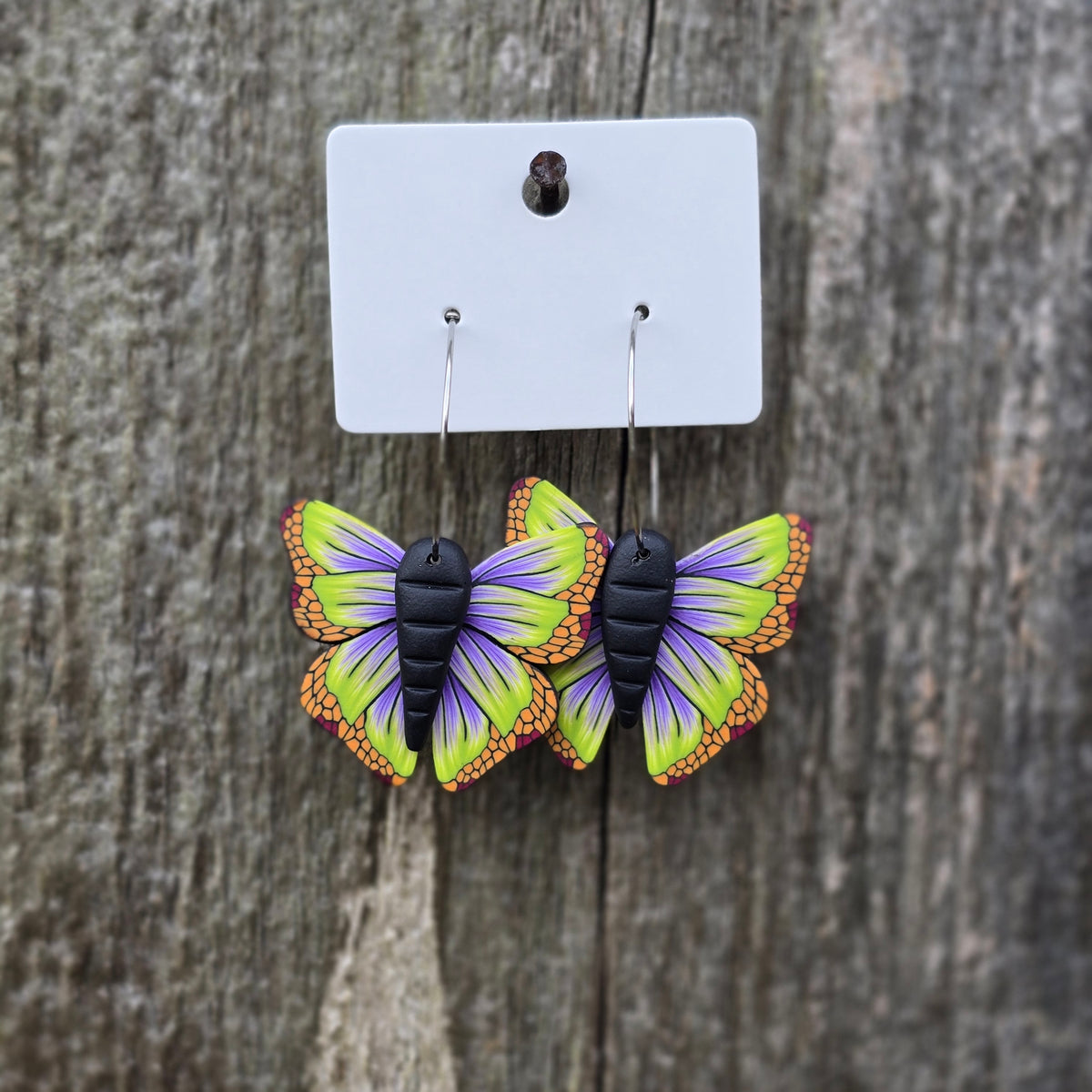 Butterfly Earrings • lime & purple