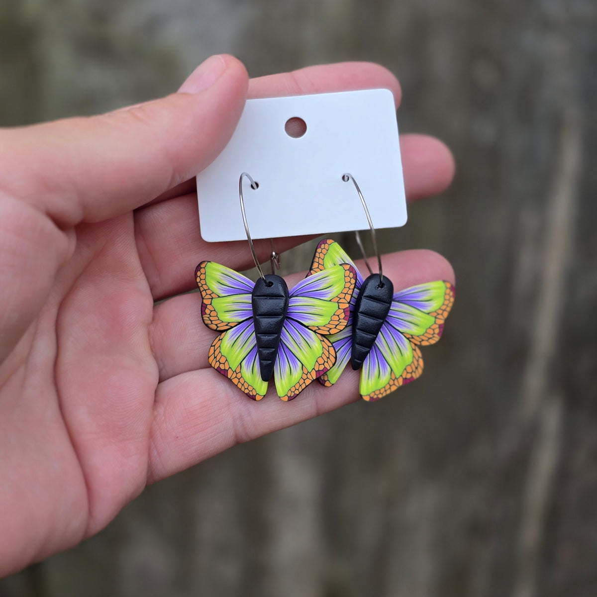 Butterfly Earrings • lime & purple