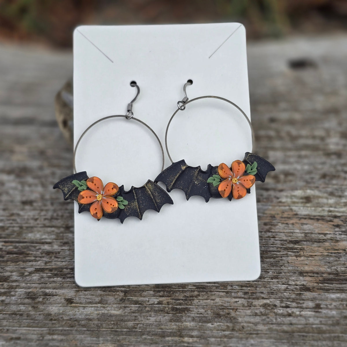 Floral Bat Earrings • gold