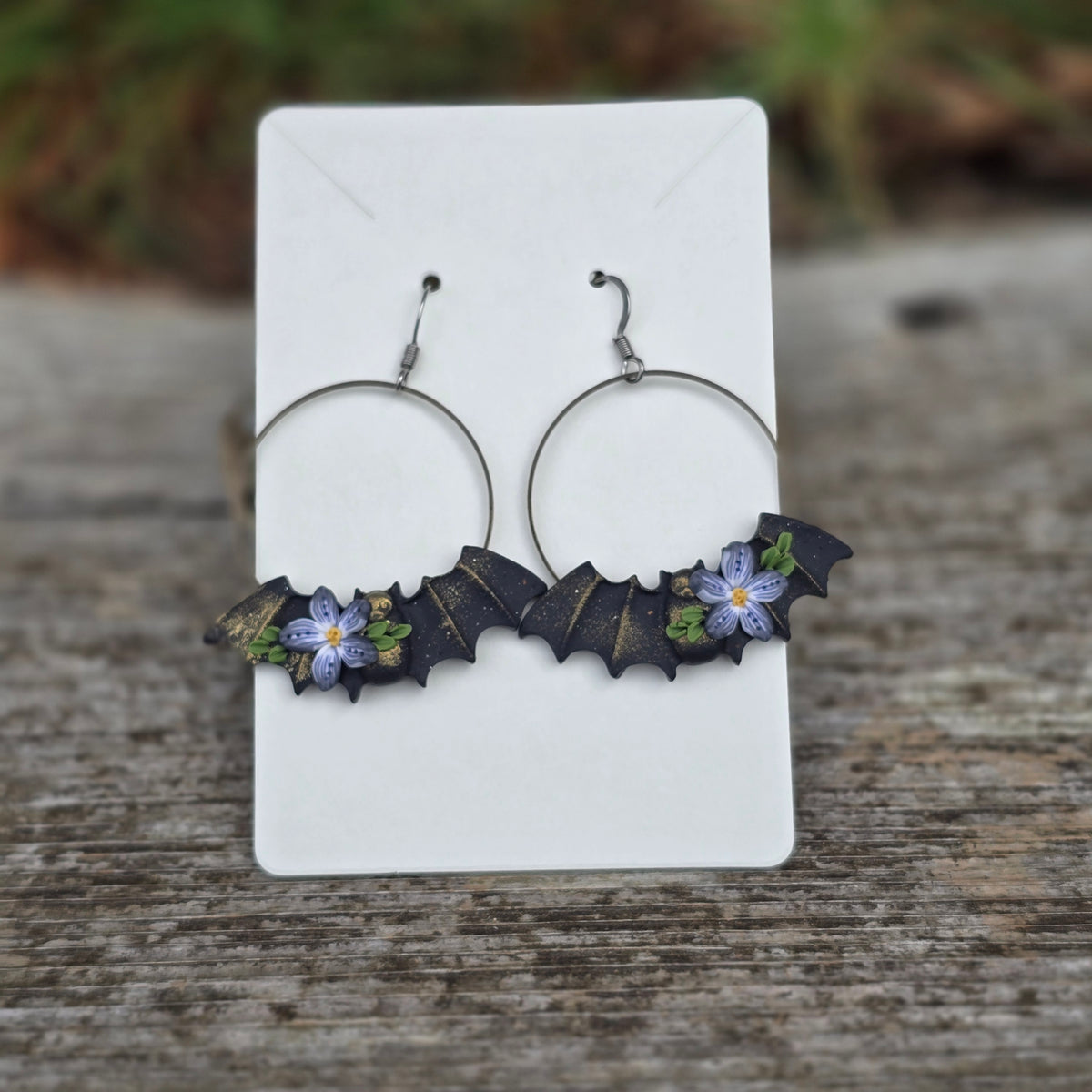 Floral Bat Earrings • black & white