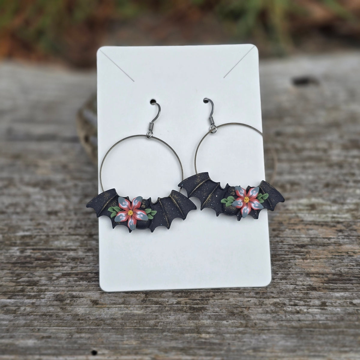 Floral Bat Earrings • sage