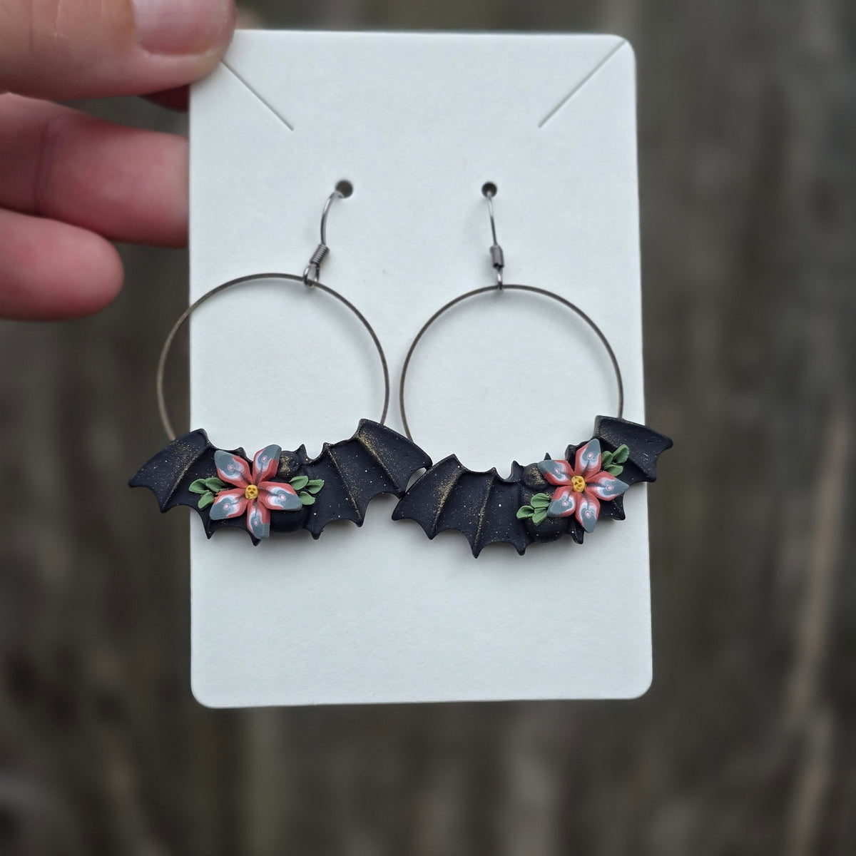 Floral Bat Earrings • sage