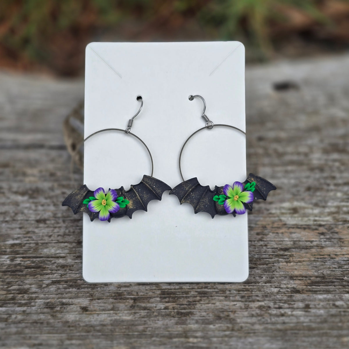 Floral Bat Earrings • violet lime