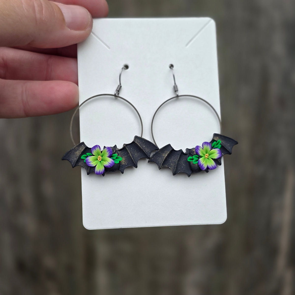 Floral Bat Earrings • violet lime