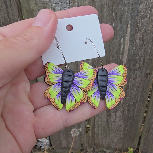 Butterfly Earrings • lime & purple