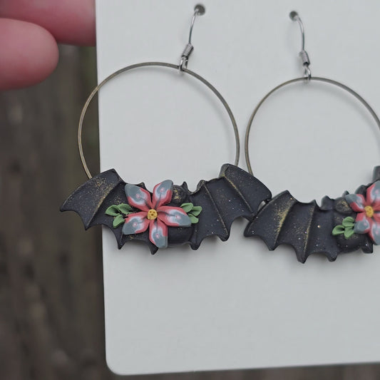 Bat Earrings • sage floral