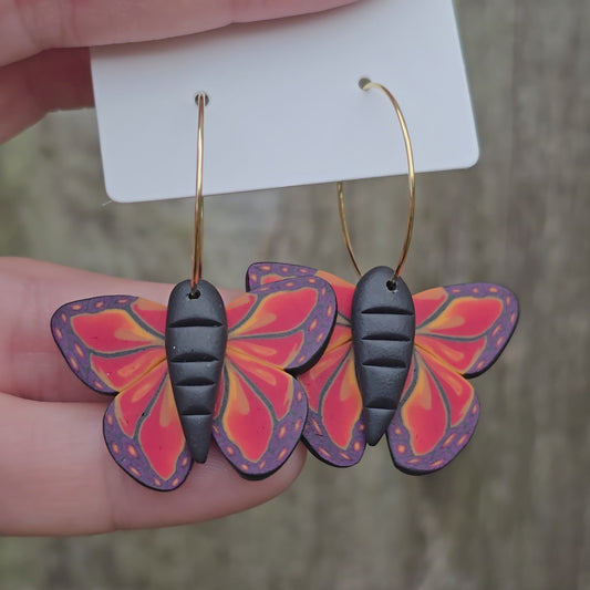 Butterfly Earrings • red millefiori